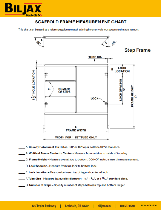 Picture of Scaffold Frame Measurement Chart
