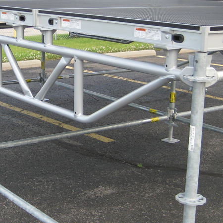 AS2100 stage truss understructure using BilJax contour cup lock system scaffold